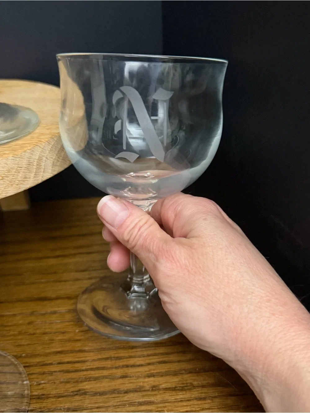 Vintage Monogram N Goblets Set of 6 Etched Wine Glasses Art Deco Style Barware‎